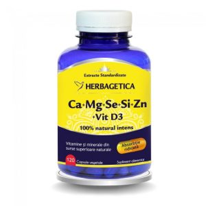 Ca+Mg+Se+Si+Zn cu Vit D3 Complex Forte Herbagetica 120 Capsule