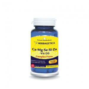 Ca+Mg+Se+Si+Zn cu Vit D3 Complex Forte Herbagetica 60 Capsule
