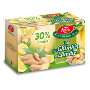 Ceai cu ghimbir 30% și lămâie, ceai la plic